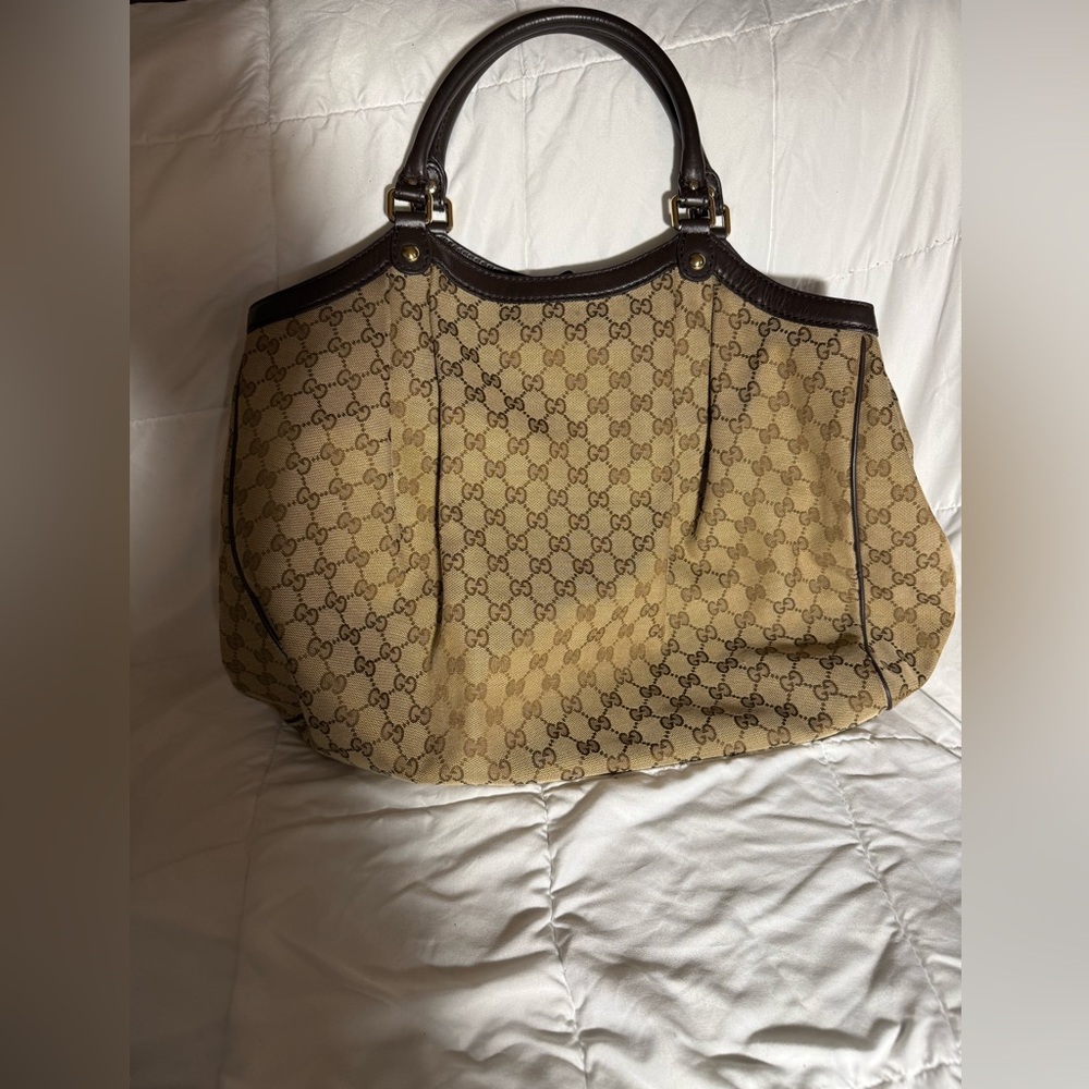 Gucci Tan and Brown Monogram Shoulder Bag